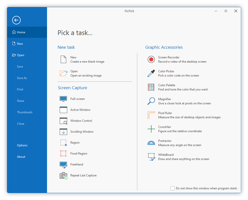 A screenshot of the PicPick app interface