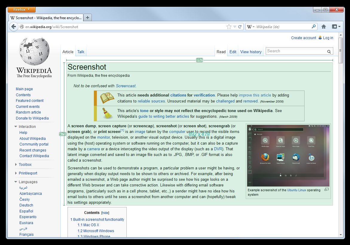 A screenshot of the Greenshot screenshot process