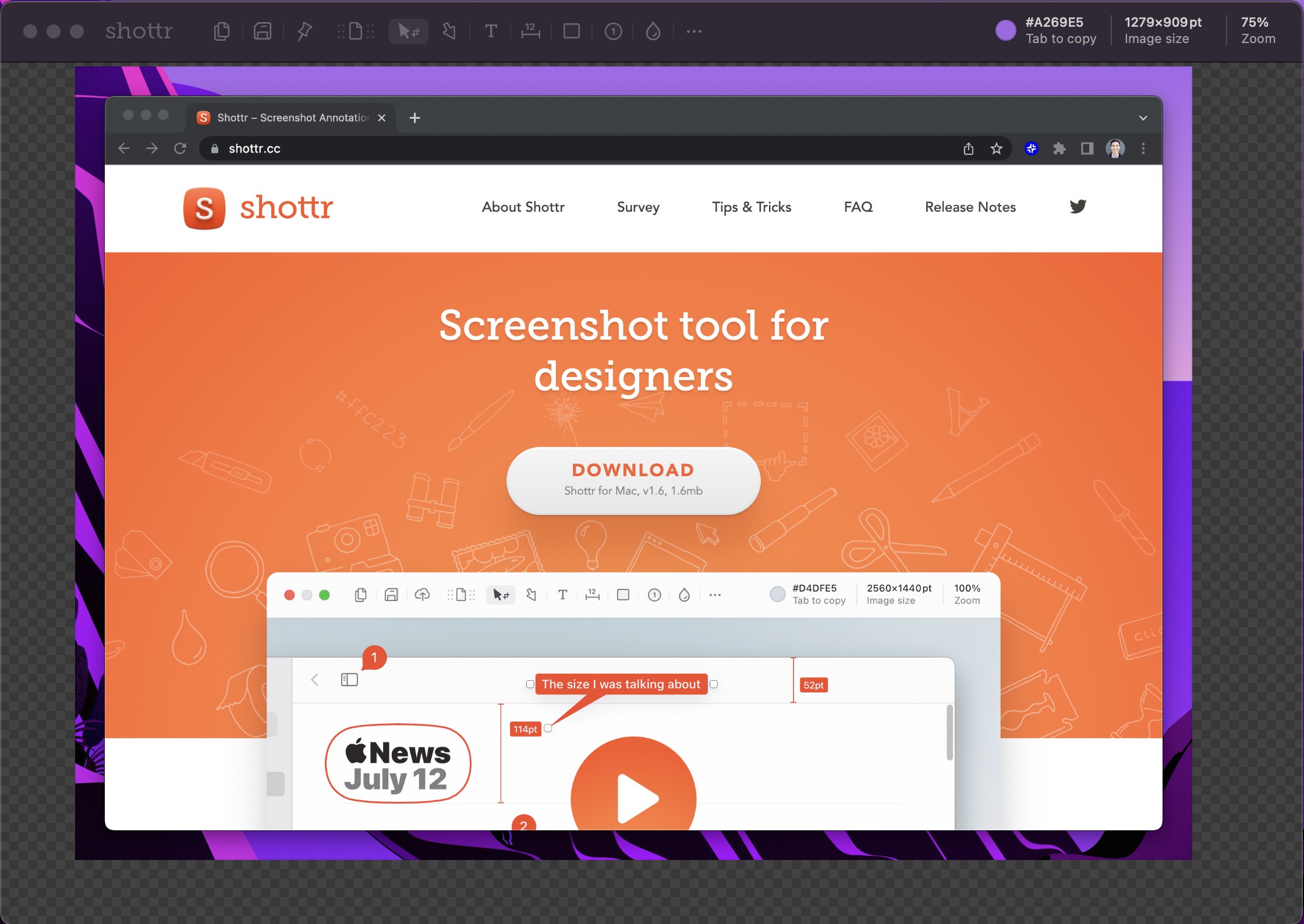 A screenshot of the Shottr post-catpure editing screen