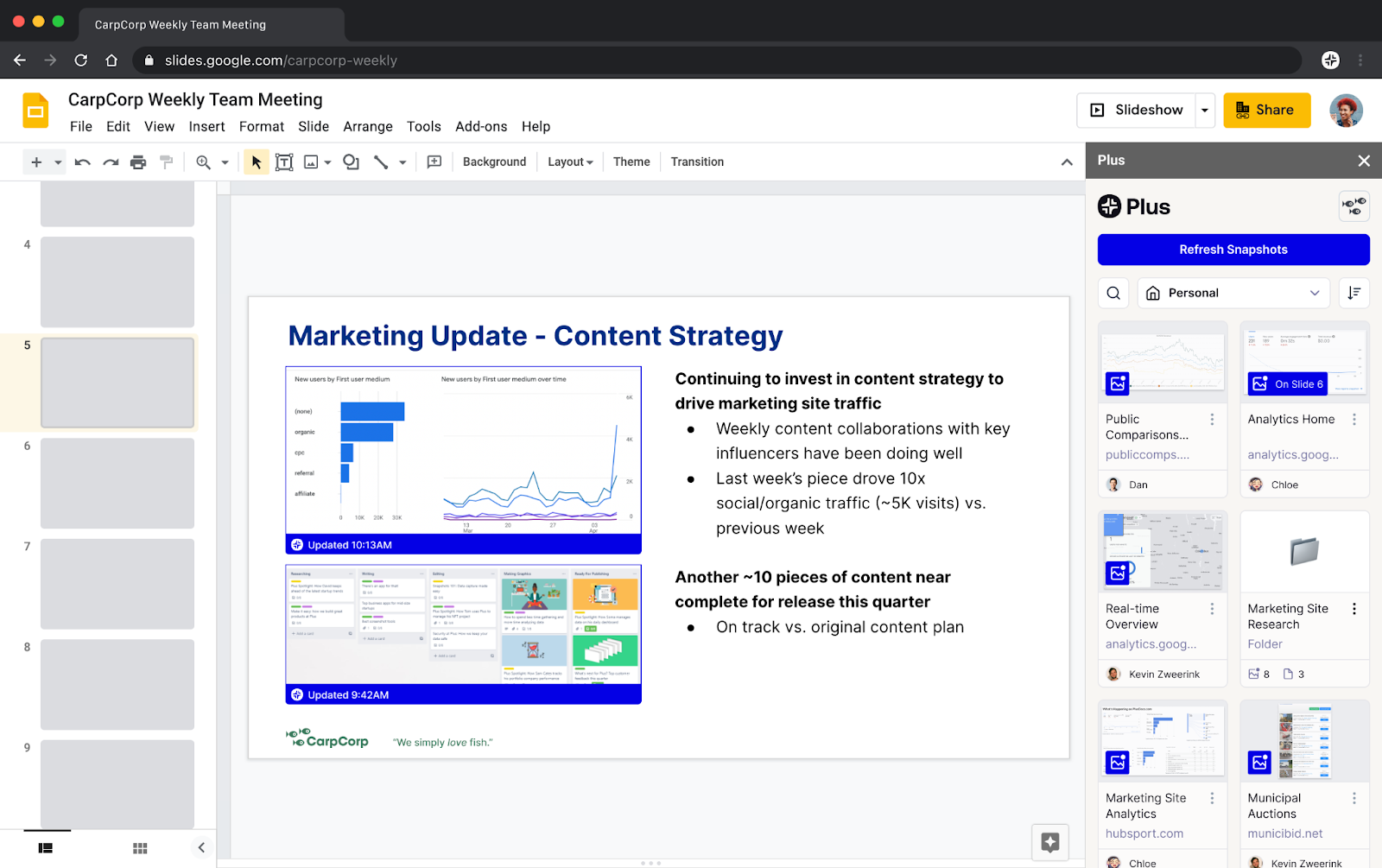 Creating a weekly marketing report in Plus