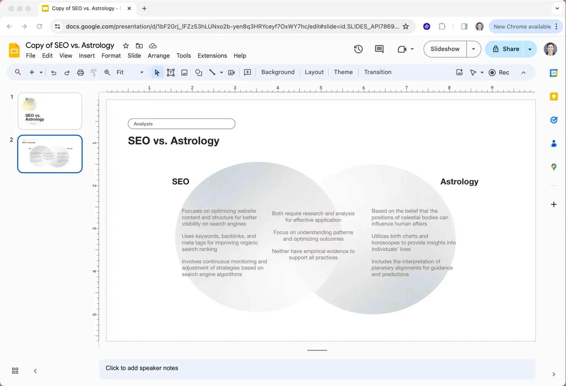 Venn diagram template for SEO vs. astrology