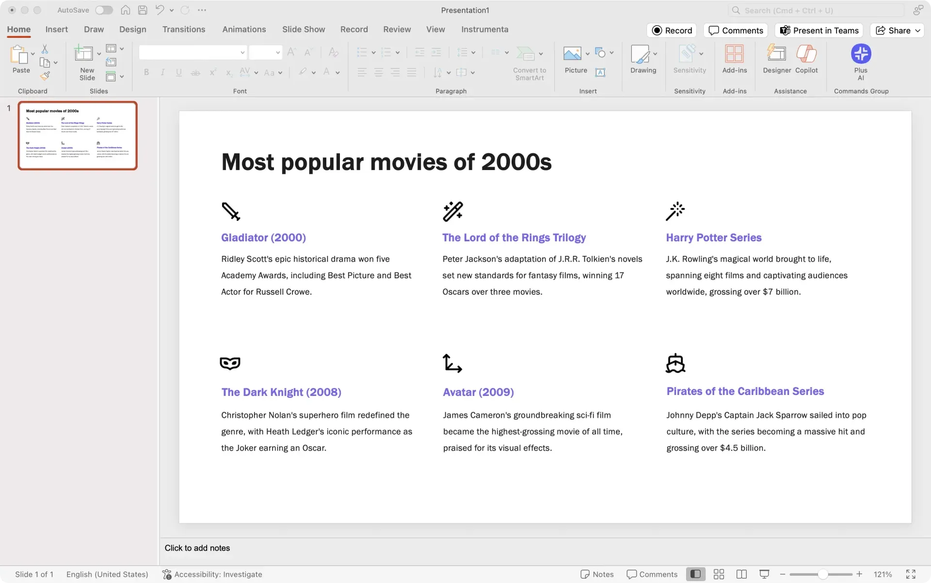Plus AI icon search interface showing search results for presentation icons