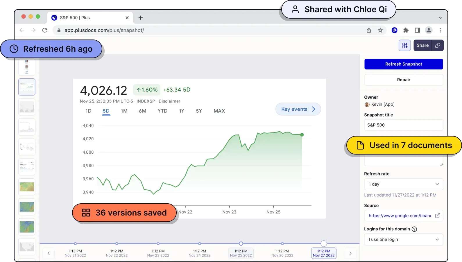 A live Snapshot embedded inline, staying up to date automatically.