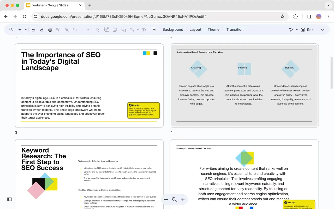 Webinars and trainings example