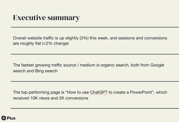 Focus on the insights, not slide making example