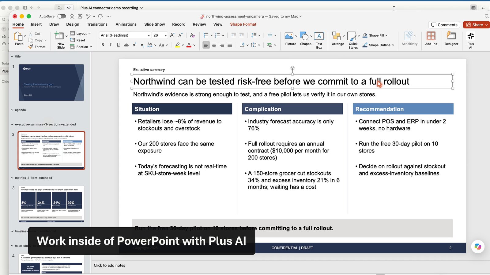 A native, editable bar chart in PowerPoint on a generated slide