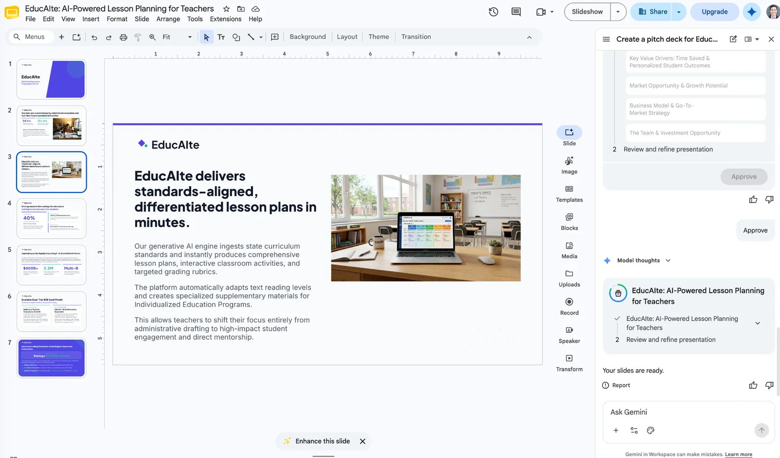 Gemini für Google Slides beim Generieren einer Präsentation