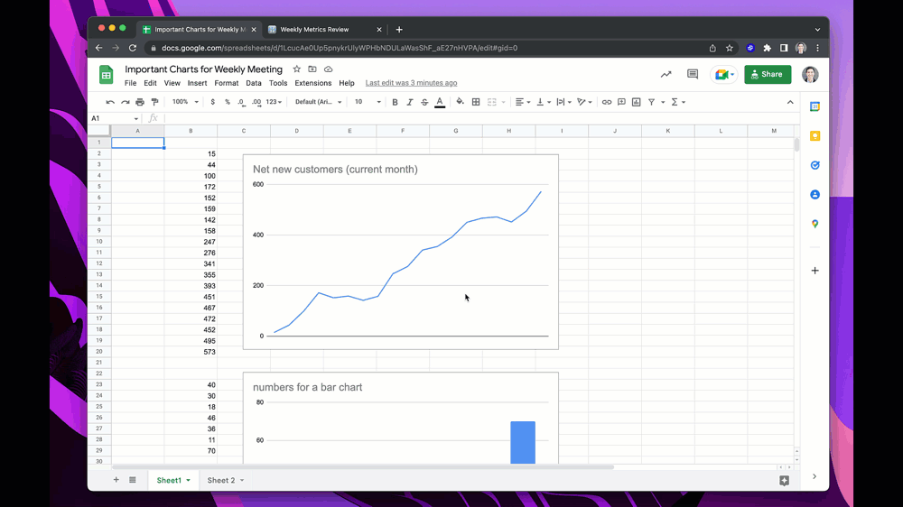 A GIF showing someone taking a Plus Snapshot of a Google Sheet which is then embedded in a Notion document 