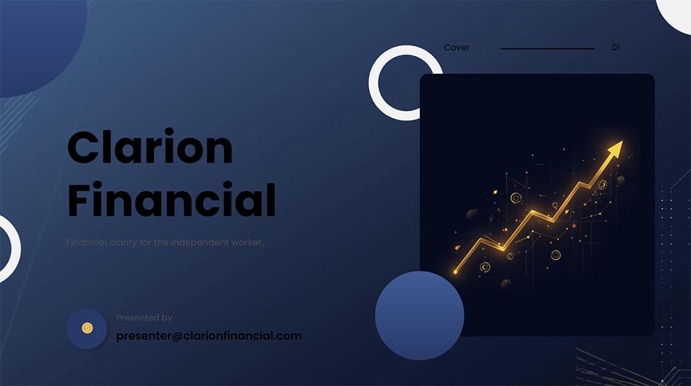 Canva-generated B2B title slide with a low-quality graphic, hard-to-read text, and randomly placed shapes