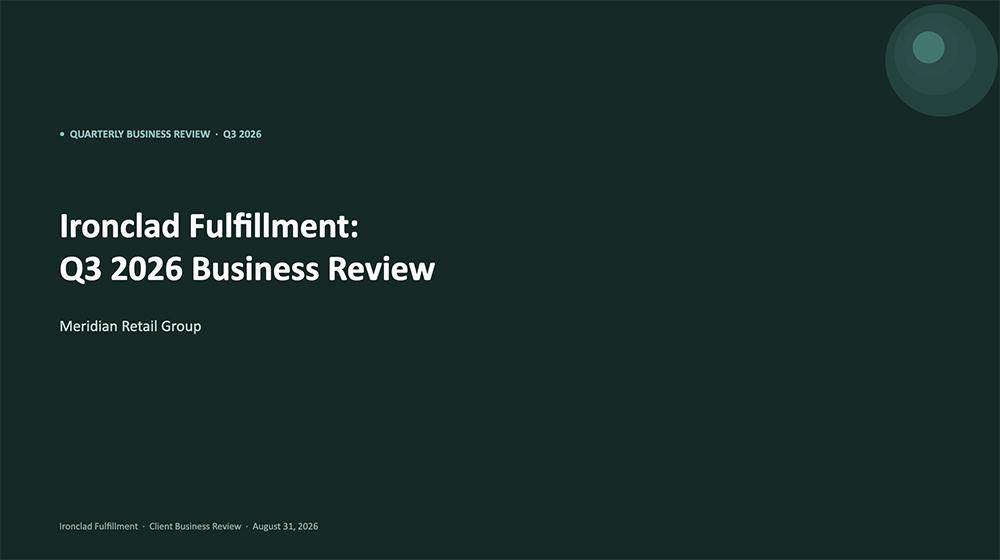 ChatGPT's reinterpretation of the template title slide in a slightly different dark green design