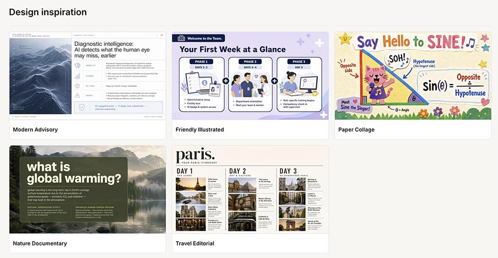 Plus AI image mode style gallery with options like Modern Advisory, Friendly Illustrated, and Paper Collage