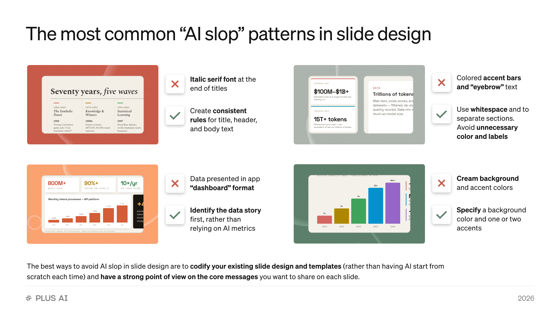 The most common AI slop patterns in slide design, with fixes for each