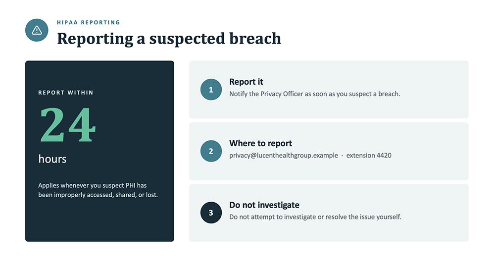 Claude Cowork slide on breach reporting with an added warning icon next to the heading