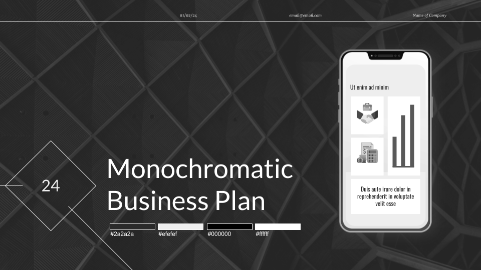 Dark monochromatic presentation template — slide 1