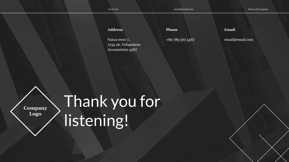 Dark monochromatic presentation template — slide 9