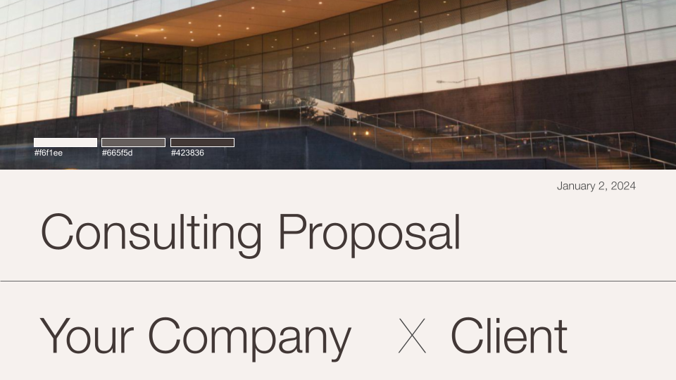 Modern aesthetic consulting client proposal — slide 1